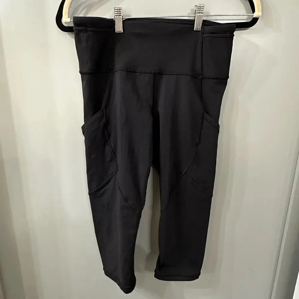 Lululemon Women Black Mesh Cropped Workout Leggings T60416 Size 8